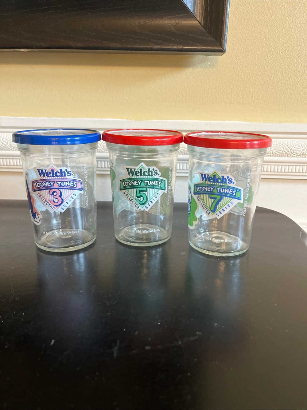 vintage 94 welch’s Looney Tunes Collectors Series with lids #3, 5, 7